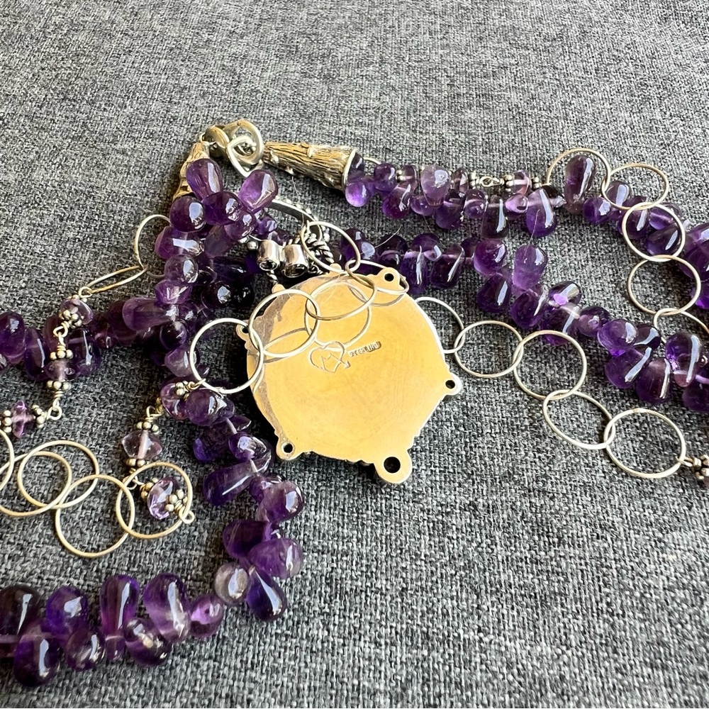 Mars And Valentine Echo Of The Dreamer Amethyst Necklace W Gold Floral Pendant - Picture 5 of 5